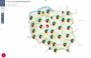 Zdjęcie ekranu komputera z widoczną mapą Polski i Krajową Mapą Zagrożeń Bezpieczeństwa