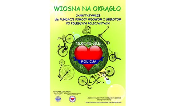 Logo z opisem akcji akcja charytatywna Fundacji Pomocy Wdowom i Sierotom po Poległych Policjantach „Wiosna na okrągło”
