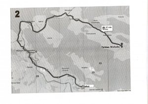 Mapa powiatu sanockiego z zaznaczonym objazdem