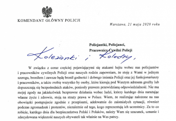fragment pisma Komendanta Głównego Policji