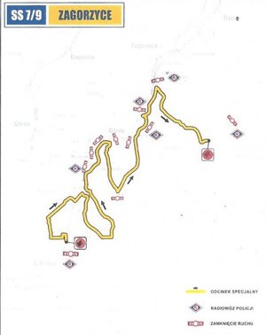 Mapa trasy  odcinka specjalnego 29 Rzeszowskiego Rajdu Samochodowego w miejscowości Zagorzyce