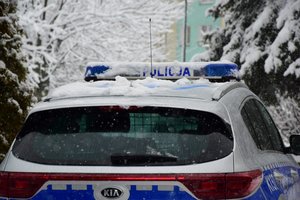 Policyjny radiowóz stojący od tyłu