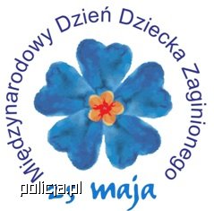 Międzynarodowy Dzień Dziecka Zaginionego. 
Logo kampanii - kwiat niebieskiej niezapominajki na białym tle.