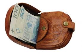 Na zdjęciu portfel w kolorze brązowym, w środku znajdują się banknoty NBP