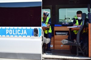 policjanci siedzący w radiowozie sporządzają dokumentację