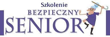 Zdjęcie kolorowe przedstawia plakat poświęcony szkoleniu seniorów. Na plakacie (zaczynając czytać od góry)widnieje  napis :”Szkolenie 
						   BEZPIECZNY 
						   SENIOR”
Który jest w kolorze fioletowym. Po prawej stronie zdjęcia widoczna jest kreskówka przedstawiająca starszą Panią ubraną w fioletowa sukienkę która trzyma ręce do góry a w lewej dłoni trzyma laskę.