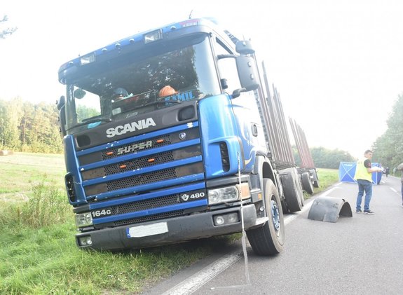 Wypadek drogowy w Dymitrowie Małym. Scania potrąciła pieszą.