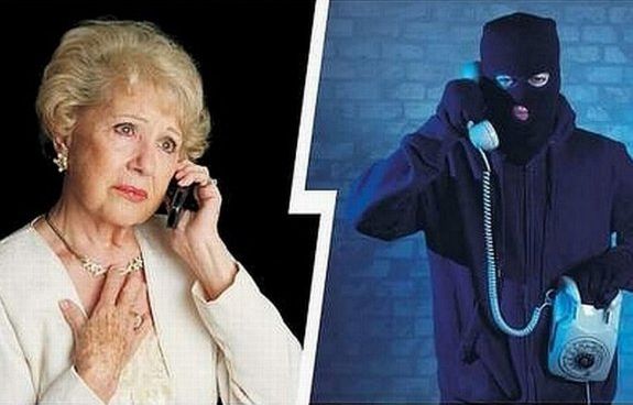 dwie osoby: kobieta z telefonem i mężczyzna ze słuchawką telefoniczną w kominiarce