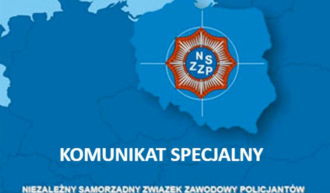 na niebieskim tle kontur Polski i logo niezależnego samorządnego związku zawodowego policjantów