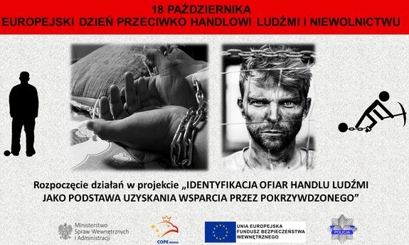 Plakat dotyczący realizacji projektu pn. „Identyfikacja ofiar handlu ludźmi jako podstawa uzyskania wsparcia przez pokrzywdzonego”