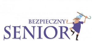 Ulotka z napisem &amp;quot;Bezpieczny Senior&amp;quot;. Po prawej stronie znajduje się postać seniorki