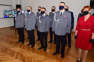 Kadra kierownicza KWP podczas pożegnania komendanta Zbigniewa Sowy.