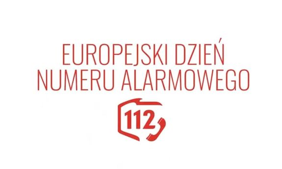 Na białym tle czerwony napis &quot;Europejski Dzień Numeru Alarmowego 112&quot;