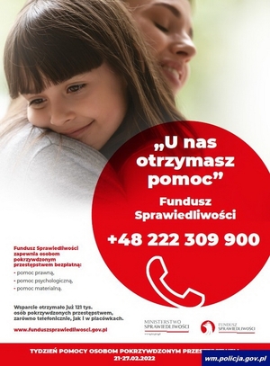 Plakat promujący akcję „Tydzień Pomocy Osobom Pokrzywdzonym Przestępstwem”