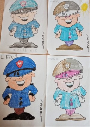 Pokolorowany malowanki przekazane dzieciom - radiowóz policyjny