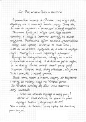 treść listu skierowanego do policjantów rewiru dzielnicowych w Czerminie