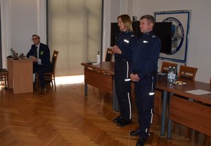 uczestnicy spotkania w auli Komendy Wojewódzkiej Policji w Rzeszowie