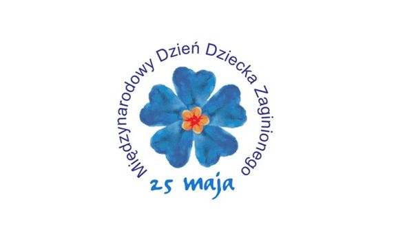 logo promujące kampanię z napisem Międzynarodowy Dzień Dziecka Zaginionego na białym tle