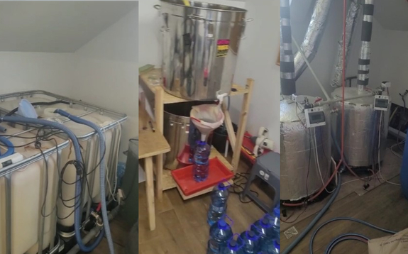 kolaż trzech zdjęć, na wszystkich widać różne ujęcia urządzeń służących do produkcji alkoholu