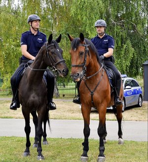 na zdjęciu dwaj policjanci na koniach służbowych
