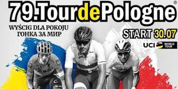 Grafika przedstawiająca kolarzy informująca o wyścigu kolarskim Tour de Pologne