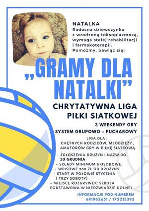 Plakat informacyjny o turnieju. Zawiera również informacje dotyczące chorej dziewczynki.