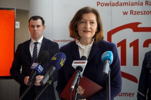 Konferencja prasowa w związku z Europejskim Dniem Numeru Alarmowego 112. Na zdjęciu Wojewoda Podkarpacki Ewa Leniart