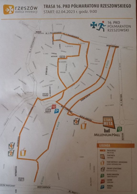 Na zdjęciu plan trasy 16 PKO Półmaratonu Rzeszowskiego.