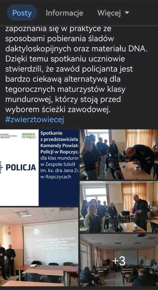 screen obrazu z mediów społecznościowych prowadzonych przez Zespół Szkół im ks. dr Jana Zwierza.
