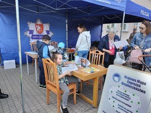 Na zdjęciu uczestnicy pikniku przy stanowisku profilaktycznym przygotowanym przez Policjantów.