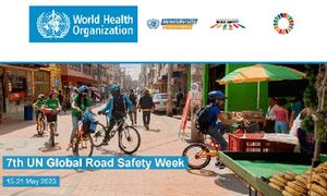 Grafika promująca światowy tydzień bezpieczeństwa ruchu drogowego.