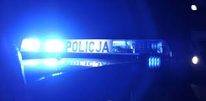 Sygnalizator świetlny z napisem Policja na dachu radiowozu