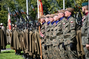 Uczestnicy obchodów Święta Wojska Polskiego w Rzeszowie podczas uroczystości w Parku Jedności Polonii z Macierzą.