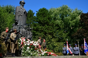 Uczestnicy obchodów Święta Wojska Polskiego w Rzeszowie podczas uroczystości w Parku Jedności Polonii z Macierzą.