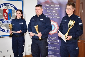 Policjanci podczas konkursu na najlepszego oskarżyciela publicznego, funkcjonariusze umundurowani, w auli komendy wojewódzkiej.