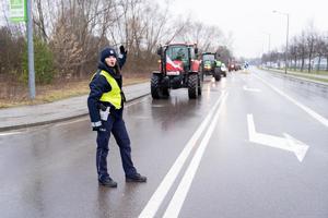 Na zdjęciach policjanci zabezpieczający miejsca, w których odbywały się protesty rolników (zdjęcia leżajska policja)