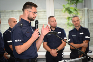 Policjanci podczas rozpoczęcia konkursu w auli Oddziału Prewencji Policji w Rzeszowie.