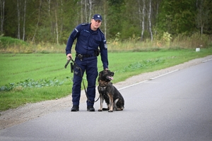 Policyjni przewodnicy z psami służbowymi podczas atestacji na terenie Oddziału Prewencji Policji w Rzeszowie.