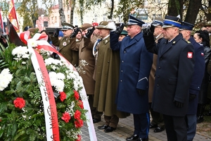 Uczestnicy uroczystości Narodowego Święta Niepodległości w Rzeszowie podczas obchodów.