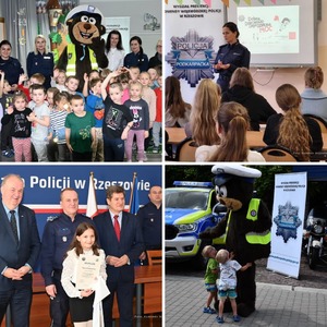 policjanci z dziećmi podczas działań profilaktycznych