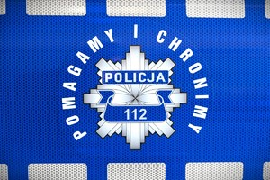 Zdjęcie napisu "Pomagamy i chronimy Policja 112"
