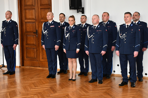 Policjanci podczas ślubowania w auli Komendy Wojewódzkiej Policji w Rzeszowie.