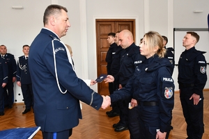 Policjanci podczas ślubowania w auli Komendy Wojewódzkiej Policji w Rzeszowie.