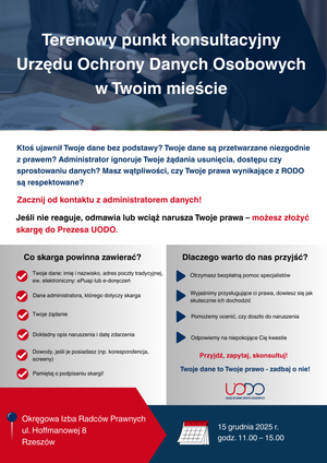 Grafika - Konsultacje i Porady w Punkcie Konsultacyjnym UODO