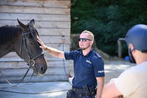 Policjanci oraz goście podczas wizyty w ogniwie konnym