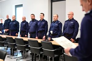 Policjanci podczas Wojewódzkich eliminacji do II Ogólnopolskiego Konkursu dla policjantów rzeczników dyscyplinarnych