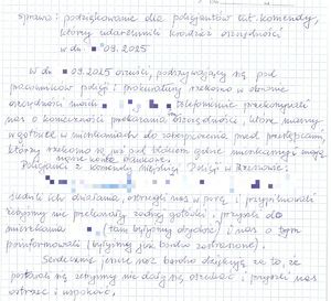 Na zdjeciu fragment odręcznie napisanego listu do Komendy Miejskiej Policji w Rzeszowie z podziękowaniami dla policjantów.