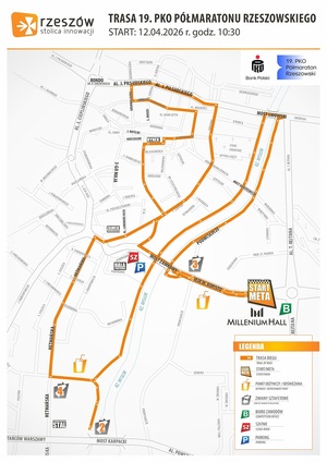 Na zdjęciu mapka 19 PKO Półmaratonu Rzeszowskiego.