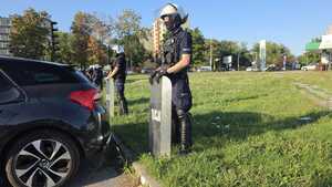 Zdjęcie przedstawia zabezpieczenie meczu Stali Rzeszów – Ruch Chorzów
