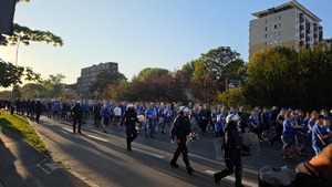 Zdjęcie przedstawia zabezpieczenie meczu Stali Rzeszów – Ruch Chorzów